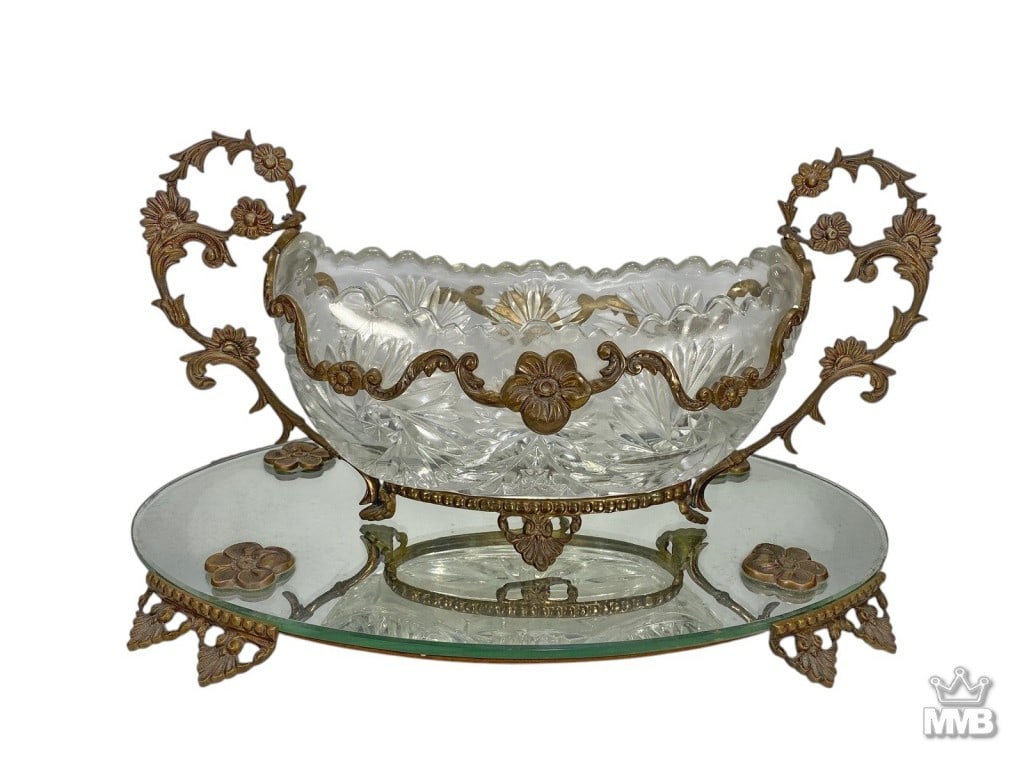 Portuguese Cut Glass Centerpiece & Mirrored Tray (1 of 8)