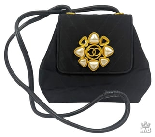 Chanel Vintage Black Satin Chevron Mini Flap Purse