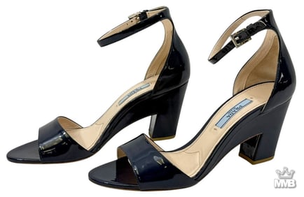 Prada Royal Blue Patent Leather Block Sandals S-36