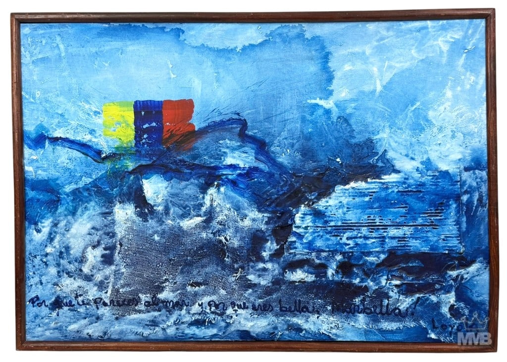 Juan Loyola Abstract Seascape w/ Flag Mixed Media (1 of 13)