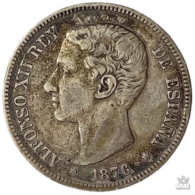 1876 Spanish 5 Pesetas Silver Coin