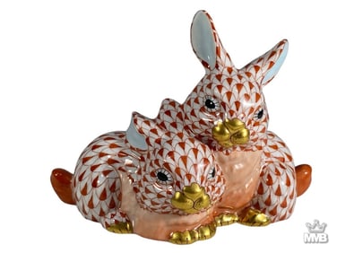 Herend Hungarian Porcelain Fishnet Rabbit Figurine