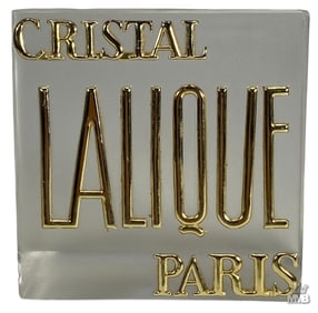 'Cristal Lalique Paris' Frosted Glass Display Sign