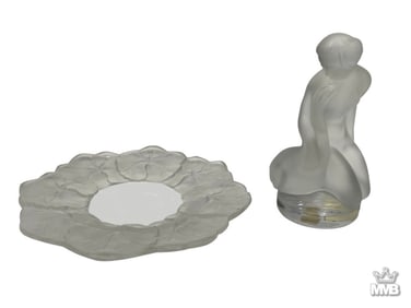 Lalique Leda with Swan & Honfleur Figures 2pc LOT
