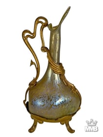 Probably Loetz  Art Nouveau Glass & Bronze Jug