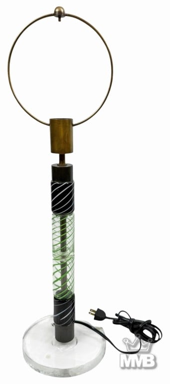 Carlo Moretti Italian Murano Art Glass Table Lamp: Carlo Moretti (Italian, born 1934), a Venetian Murano, mid 20th century century art glass table lamp. The lamp features a stacked cylindrical glass column with alternating sections of clear glass with