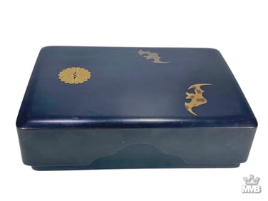 Antique Japanese Lacquer Poem Box w/ Bats SIGNED