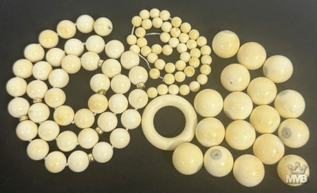 Collection of Carved Natural Material Beads & Ring