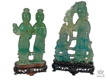 Chinese Green Jade Carved Figures 2pc LOT