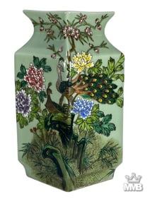 Japanese Hand-Painted Porcelain Peacock Vase