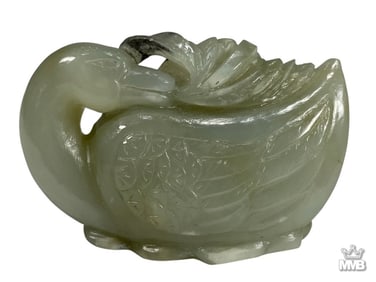 Chinese Hand Carved Pale Jade Swan Sculpture