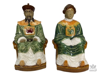 Chinese Emperor & Empress Ceramic Figures 2pc LOT