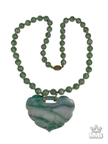 Chinese Carved Jade Vermeil Silver Necklace