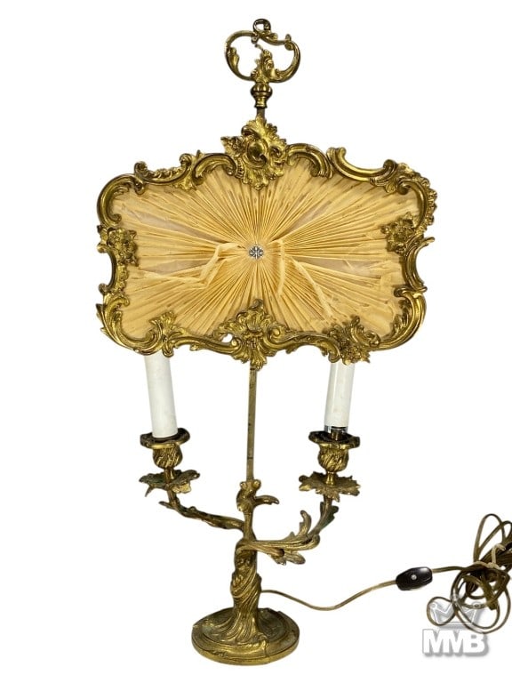 Antique French Gilt Bronze Twin Candlestick Lamp (1 of 6)