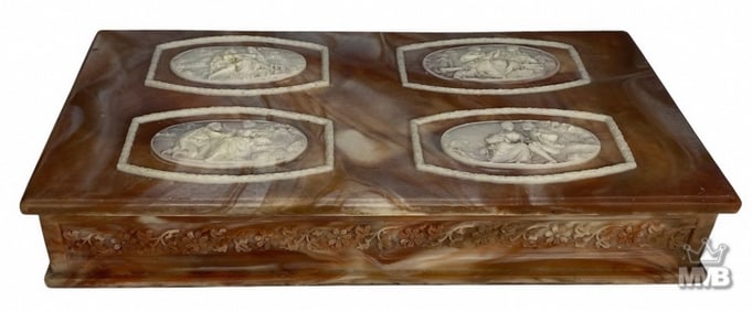 VTG Hand Carved Resin Box w/ Cameo & Floral Relief