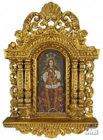 Cusco School Oil Painting on Wood w Gilt Frame