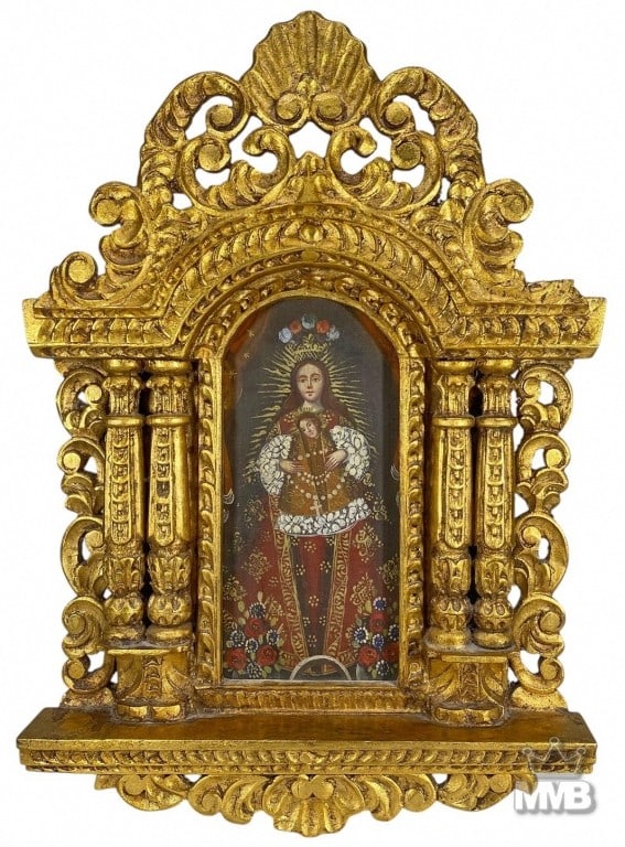 Cusco School Oil Painting on Wood w Gilt Frame (1 of 5)