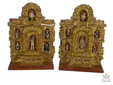 Cuzco School Gilt Carved Wood Altars 2pc LOT