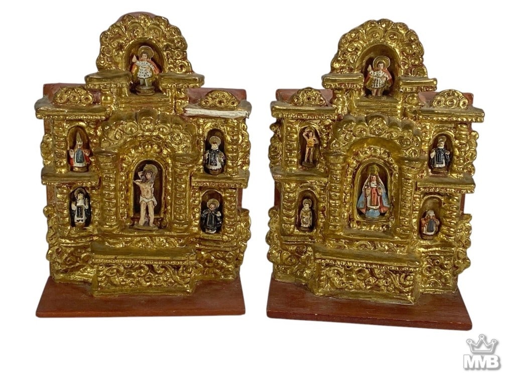 Cuzco School Gilt Carved Wood Altars 2pc LOT (1 of 5)