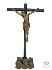 Antique Large Carved Wood Church Crucifix 25"