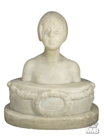 Antique European Carved Marble Girl Bust Sculpture