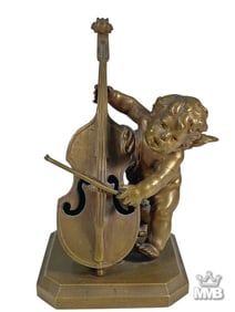 August Moreau Cherub Playing Violin Bronze Figure