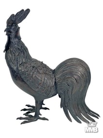 Antique Patinated Bronze Rooster Container