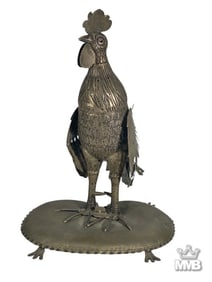 Antique Metal Rooster Figure Box w Removable Parts