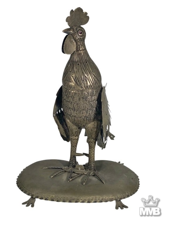 Antique Metal Rooster Figure Box w Removable Parts (1 of 9)