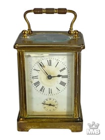 Antique French Bronze & Crystal Travel Alarm Clock