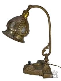 French Art Nouveau Brass & Glass Desktop Lamp