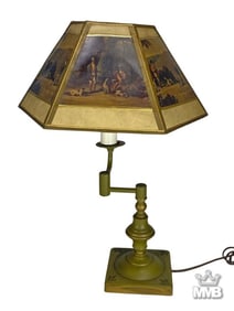 Antique Hunting Scenes Painted Desktop Table Lamp