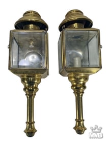 Pair of Antique Brass & Glass Carriage Lanterns