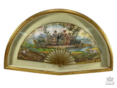 Antique European Framed Printed Hand Fan