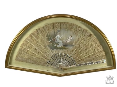 Antique Framed Lace, Painted & M.O.P Hand Fan