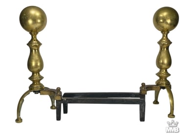 Antique Brass & Iron Fireplace Andirons 2pc LOT