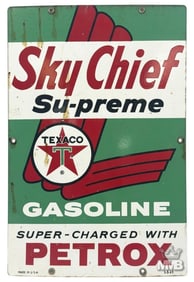 Texaco Sky Chief Supreme Gasoline Petrox Sign 1962