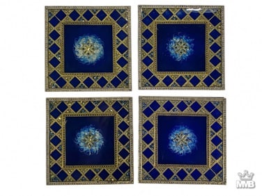 Tizo Jeweled Square Enameled Coasters 4pc LOT