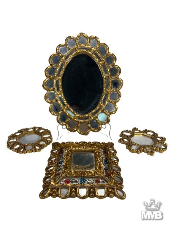 Vintage Baroque Style Gilt Brass Mirrors 4pc LOT (1 of 5)