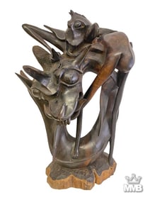 Large Makonde Hand Carved Wooden Sculpture 33"