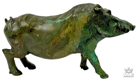 African Shona Hand Carved Boar Sculpture SIGNED