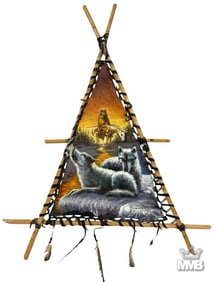Vintage Native American Hand-Painted Rawhide Art