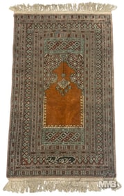 Persian Prayer Rug with a Geometric Border Design