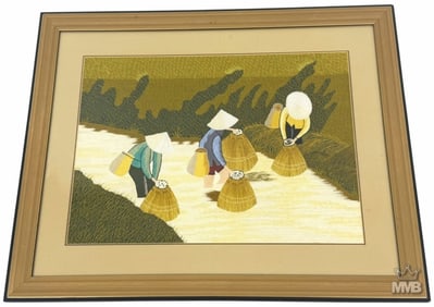 Vietnamese 20th C. Framed Needlework Embroidery
