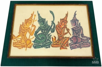 Thai Multi-Color Temple Rubbing of Musicians