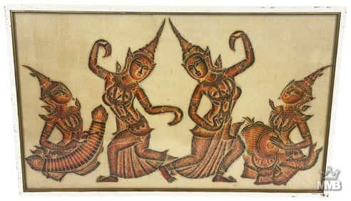 Large Thai Temple Charcoal Rubbing on Paper