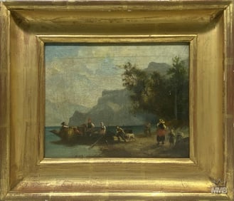 Antique Swiss School Oil Painting on Canvas