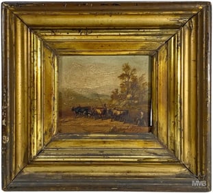 Antique European Landscape Oil Painting on Wood