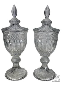 Bombay Crystal Glass Footed Candy Jars 2pc LOT