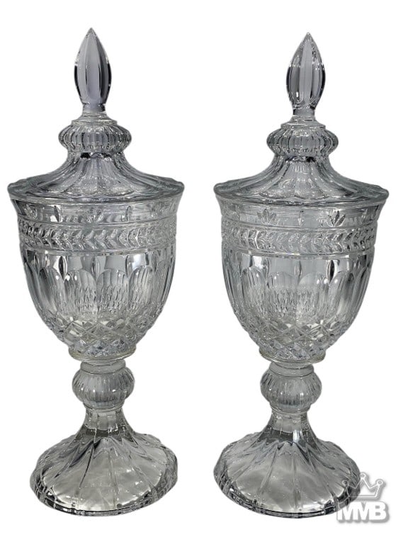 Bombay Crystal Glass Footed Candy Jars 2pc LOT (1 of 6)